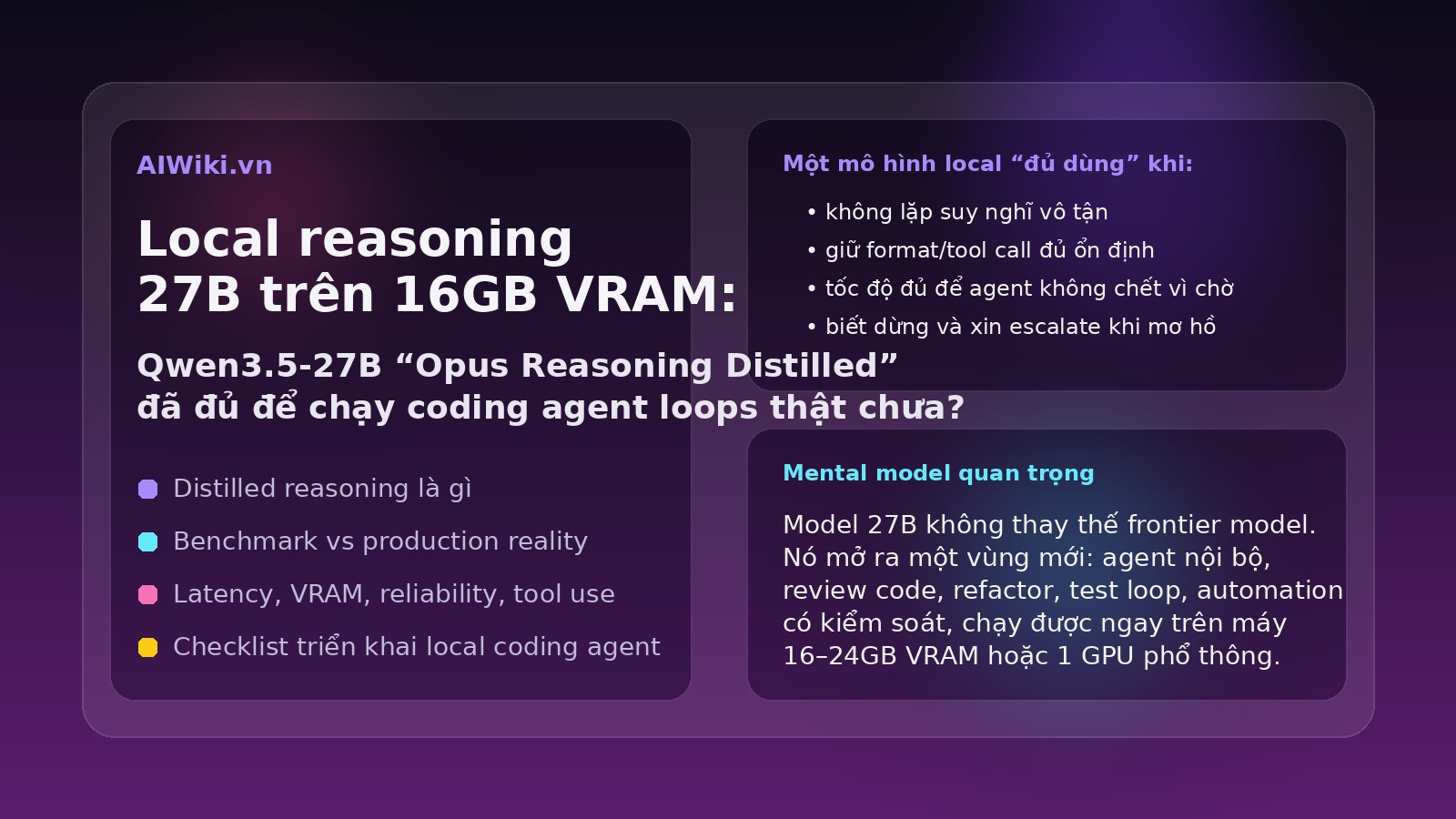 Minh họa cho bài: Qwen3.5-27B Opus Reasoning Distilled và bài toán local reasoning model 27B cho coding agents